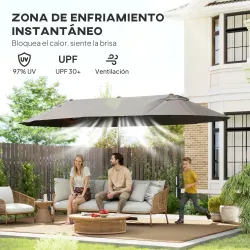 Sombrilla Doble para Jardín 455x265x238 cm Parasol Grande con Manivela Manual Resistente al Agua Protección Sola... - Ogal.Es