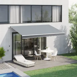 Toldo para Patio Balcón Terraza y Jardín de 400x250cm con brazo articulado de Aluminio y tela de Poliéster de 28... - Ogal.Es