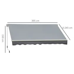 Toldo para Patio Balcón Terraza y Jardín de 400x250cm con brazo articulado de Aluminio y tela de Poliéster de 28... - Ogal.Es