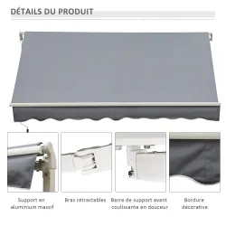 Toldo para Patio Balcón Terraza y Jardín de 400x250cm con brazo articulado de Aluminio y tela de Poliéster de 28... - Ogal.Es