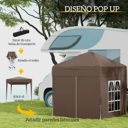 Carpa Plegable 2x2m Cenador de Jardín 4 Paredes Laterales Tela Oxford 2 Puertas 2 Ventanas Bolsa de Transporte M... - Ogal.Es