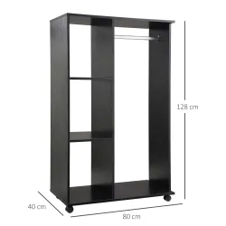 Armario Ropero con Ruedas Barra y Estantes para tener Ropa Colgada y Doblada 80x40x128 cm Negro - Ogal.Es
