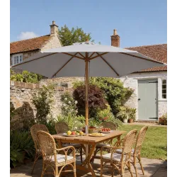 Sombrilla de Jardín Ø250x230 cm Parasol de Terraza con Marco de Madera 6 Varillas Sistema de Cuerda e Impermeabl... - Ogal.Es