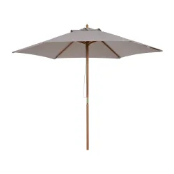 Sombrilla de Jardín Ø250x230 cm Parasol de Terraza con Marco de Madera 6 Varillas Sistema de Cuerda e Impermeabl... - Ogal.Es