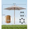 Sombrilla de Jardín Ø250x230 cm Parasol de Terraza con Marco de Madera 6 Varillas Sistema de Cuerda e Impermeabl... - Ogal.Es