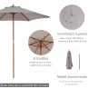 Sombrilla de Jardín Ø250x230 cm Parasol de Terraza con Marco de Madera 6 Varillas Sistema de Cuerda e Impermeabl... - Ogal.Es