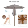 Sombrilla de Jardín Ø250x230 cm Parasol de Terraza con Marco de Madera 6 Varillas Sistema de Cuerda e Impermeabl... - Ogal.Es