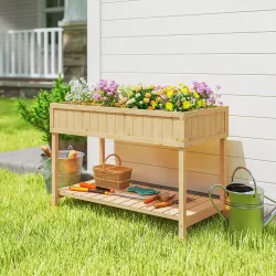 Huerto Urbano de Madera Mesa de Cultivo con Estante Inferior Jardinera Elevada para Cultivo 110x46x76 cm Natural - Ogal.Es