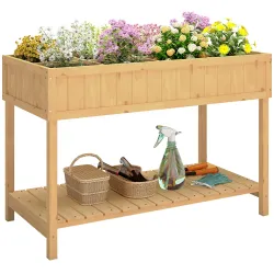 Huerto Urbano de Madera Mesa de Cultivo con Estante Inferior Jardinera Elevada para Cultivo 110x46x76 cm Natural - Ogal.Es