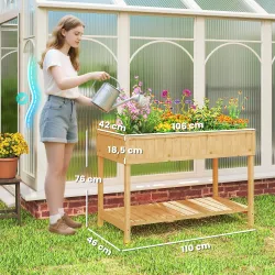 Huerto Urbano de Madera Mesa de Cultivo con Estante Inferior Jardinera Elevada para Cultivo 110x46x76 cm Natural - Ogal.Es