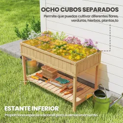 Huerto Urbano de Madera Mesa de Cultivo con Estante Inferior Jardinera Elevada para Cultivo 110x46x76 cm Natural - Ogal.Es