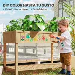Huerto Urbano de Madera Mesa de Cultivo con Estante Inferior Jardinera Elevada para Cultivo 110x46x76 cm Natural - Ogal.Es
