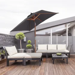 Sombrilla de Jardín Rectangular 200x150x235 cm Inclinable con Anti-UV y Poste de Madera para Terraza Patio Gris ... - Ogal.Es