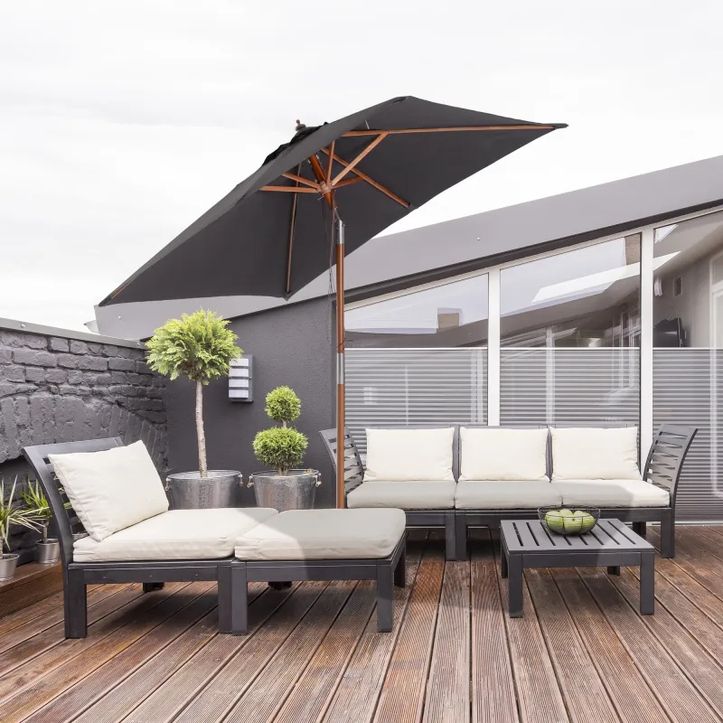 Sombrilla de Jardín Rectangular 200x150x235 cm Inclinable con Anti-UV y Poste de Madera para Terraza Patio Gris ... - Ogal.Es