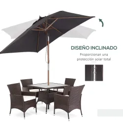 Sombrilla de Jardín Rectangular 200x150x235 cm Inclinable con Anti-UV y Poste de Madera para Terraza Patio Gris ... - Ogal.Es