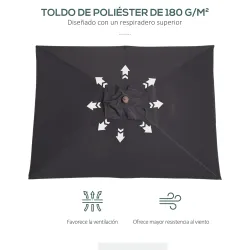 Sombrilla de Jardín Rectangular 200x150x235 cm Inclinable con Anti-UV y Poste de Madera para Terraza Patio Gris ... - Ogal.Es