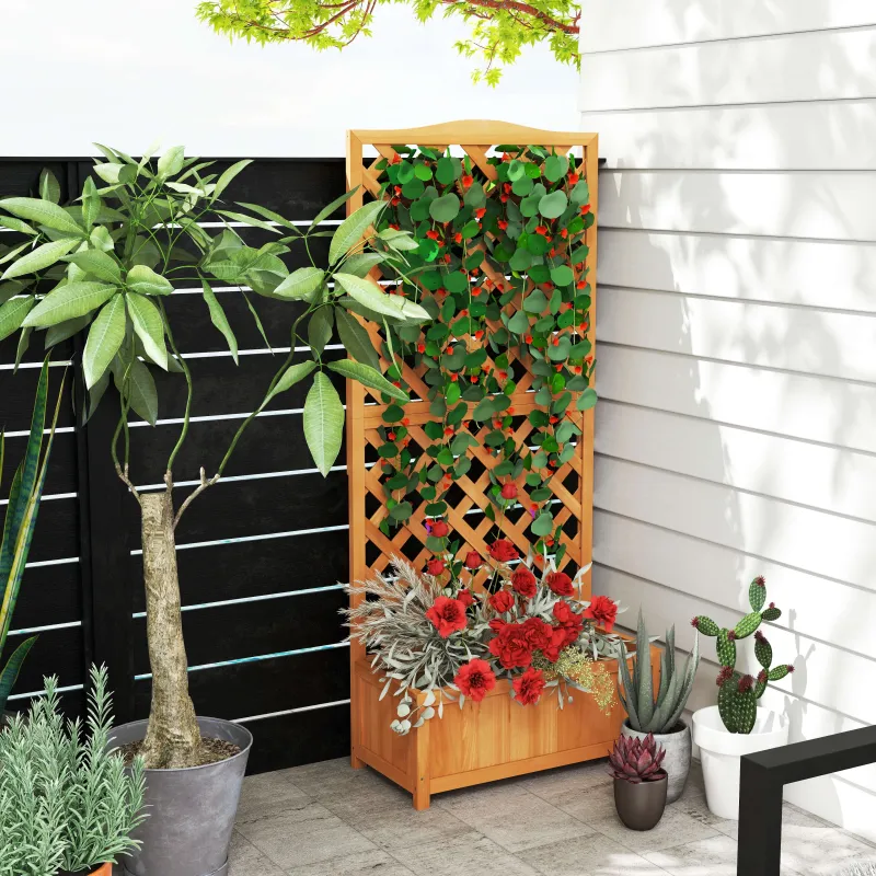 Macetero con Soporte para Trepadora Cultivos Plantas Flores para Terraza Jardín Exterior 70x28x117 cm Marrón - Ogal.Es
