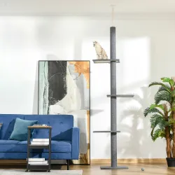 Árbol Rascador para Gatos de Suelo a Techo Torre para Gatos con Altura Ajustable 43x27x228-260 cm Gris - Ogal.Es