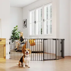Barrera de Seguridad para Mascotas de 5 Paneles Plegable 300 cm con Cierre Inteligente para Escalera Pasillo Negro - Ogal.Es