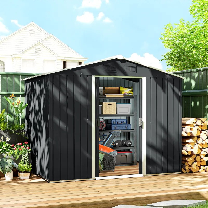 Caseta de Jardín de 3,6m² 236x174x190 cm Cobertizo Exterior para Herramientas con Puertas Correderas y 4 Ventana... - Ogal.Es