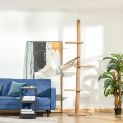 Árbol Rascador para Gatos de Suelo a Techo Torre para Gatos con Altura Ajustable 43x27x228-260 cm Marrón Claro y... - Ogal.Es