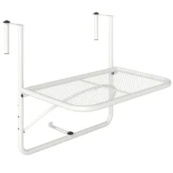 Mesa Colgante de Balcón con Brazo Regulable y Altura Ajustable en 3 Posiciones Marco Metálico 60x56x50 cm Blanco - Ogal.Es