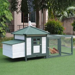 Gallinero de Madera Jaula para Gallinas de Exterior con Nido Bandeja Extraíble y Espacio para Correr 196x76x97 c... - Ogal.Es