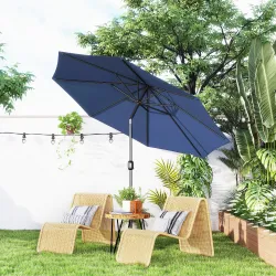 Sombrilla de Jardín Ø295x250cm con Mecanismo de Inclinación y Poste Desmontable de Metal para Terraza Piscina Pa... - Ogal.Es