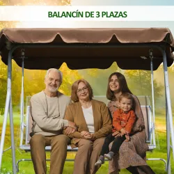 Columpio Jardín Exterior Balancín Jardín Exterior de 3 Plazas con Toldo Ajustable Respaldo Transpirable y Marco ... - Ogal.Es