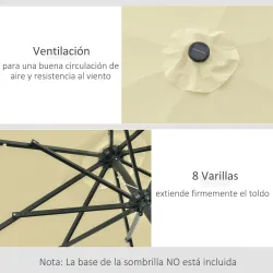 Sombrilla Terraza Exterior, Ø265 cm, Sombrilla de Jardín con 32 Luces LED Solares, Poste de Acero y Manivela de ... - Ogal.Es