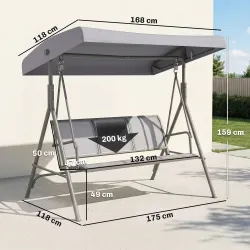 Columpio de Jardín Exterior de 3 Plazas con Toldo Reclinable, Balancín de Jardín Exterior con Respaldo Transpira... - Ogal.Es