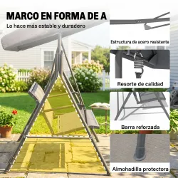 Columpio de Jardín Exterior de 3 Plazas con Toldo Reclinable, Balancín de Jardín Exterior con Respaldo Transpira... - Ogal.Es