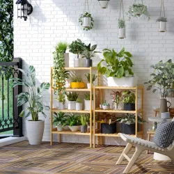Estantería Librería de Bambú Mueble Organizador Multifuncional de 4 Niveles con Antivuelco 62x33x112 cm Natural - Ogal.Es