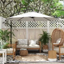 Sombrilla de Jardín 295 cm Parasol Excéntrico Inclinable con Manivela Base Cruzada y Soporte de Acero Crema - Ogal.Es