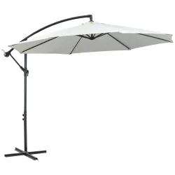 Sombrilla de Jardín 295 cm Parasol Excéntrico Inclinable con Manivela Base Cruzada y Soporte de Acero Crema - Ogal.Es