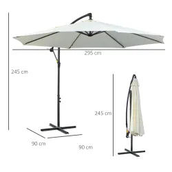 Sombrilla de Jardín 295 cm Parasol Excéntrico Inclinable con Manivela Base Cruzada y Soporte de Acero Crema - Ogal.Es