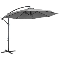 Sombrilla de Jardín Ø295 cm Parasol Excéntrico Inclinable con Manivela Base Cruzada y Soporte de Acero Gris - Ogal.Es