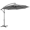 Sombrilla de Jardín Ø295 cm Parasol Excéntrico Inclinable con Manivela Base Cruzada y Soporte de Acero Gris - Ogal.Es