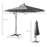 Sombrilla de Jardín Ø295 cm Parasol Excéntrico Inclinable con Manivela Base Cruzada y Soporte de Acero Gris - Ogal.Es