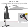 Sombrilla de Jardín Ø295 cm Parasol Excéntrico Inclinable con Manivela Base Cruzada y Soporte de Acero Gris - Ogal.Es