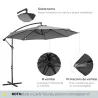 Sombrilla de Jardín Ø295 cm Parasol Excéntrico Inclinable con Manivela Base Cruzada y Soporte de Acero Gris - Ogal.Es