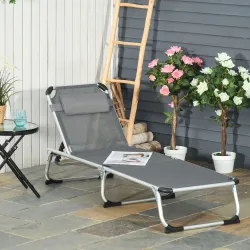 Tumbona Plegable Reclinable de Aluminio con Reposacabezas Extraíble y Respaldo Transpirable Ajustable en 4 Posic... - Ogal.Es