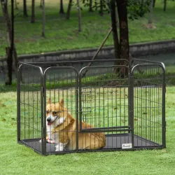 Parque para Mascotas Rectangular Parque de Juegos para Mascotas 4 Paneles de Acero 109x74x71 cm con Puerta de Do... - Ogal.Es
