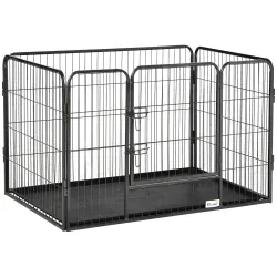 Parque para Mascotas Rectangular Parque de Juegos para Mascotas 4 Paneles de Acero 109x74x71 cm con Puerta de Do... - Ogal.Es