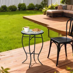 Mesa de Jardín Redonda Mesa Auxiliar de Mosaico con Patas de Metal para Patio Terraza Exterior Balcón Ø35,5x53,5... - Ogal.Es
