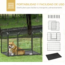 Parque para Mascotas Rectangular Parque de Juegos para Mascotas 4 Paneles de Acero 109x74x71 cm con Puerta de Do... - Ogal.Es