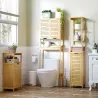 Mueble Auxiliar de Baño de Bambú Armario para Baño con 2 Estantes y 1 Cajón de Tela Extraíble Mueble de Almacena... - Ogal.Es