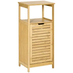 Mueble Auxiliar de Baño de Bambú Armario para Baño con 2 Estantes y 1 Cajón de Tela Extraíble Mueble de Almacena... - Ogal.Es