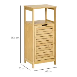 Mueble Auxiliar de Baño de Bambú Armario para Baño con 2 Estantes y 1 Cajón de Tela Extraíble Mueble de Almacena... - Ogal.Es