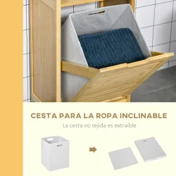 Mueble Auxiliar de Baño de Bambú Armario para Baño con 2 Estantes y 1 Cajón de Tela Extraíble Mueble de Almacena... - Ogal.Es